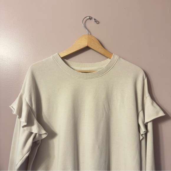 Aerie Ruffle Shoulder Crewneck Sweater Cream Women Size L - Picture 2 of 8